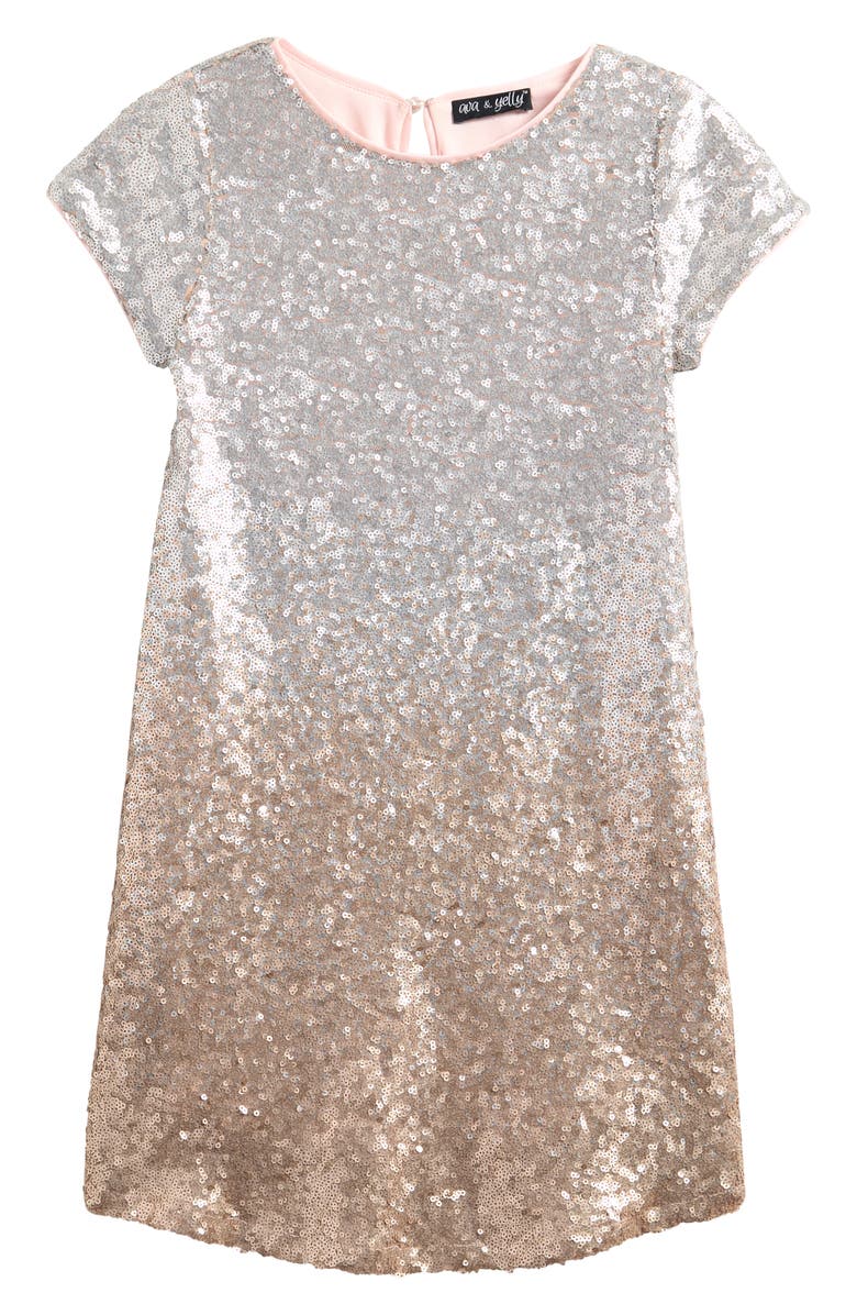 Ava & Yelly Kids' Ombré Sequin Shift Dress, Main, color, Champagne
