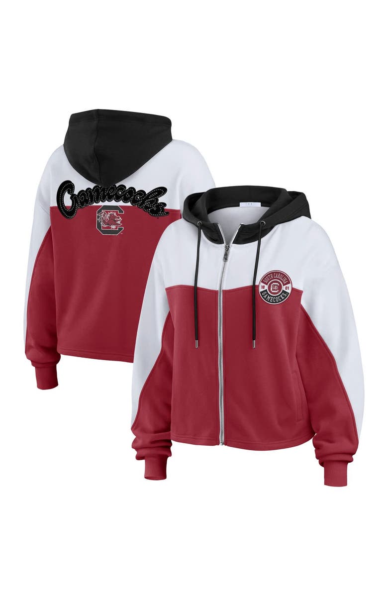 WEAR by Erin Andrews Women's WEAR by Erin Andrews Garnet South Carolina Gamecocks Color-Block Full-Zip Hoodie, Main, color,