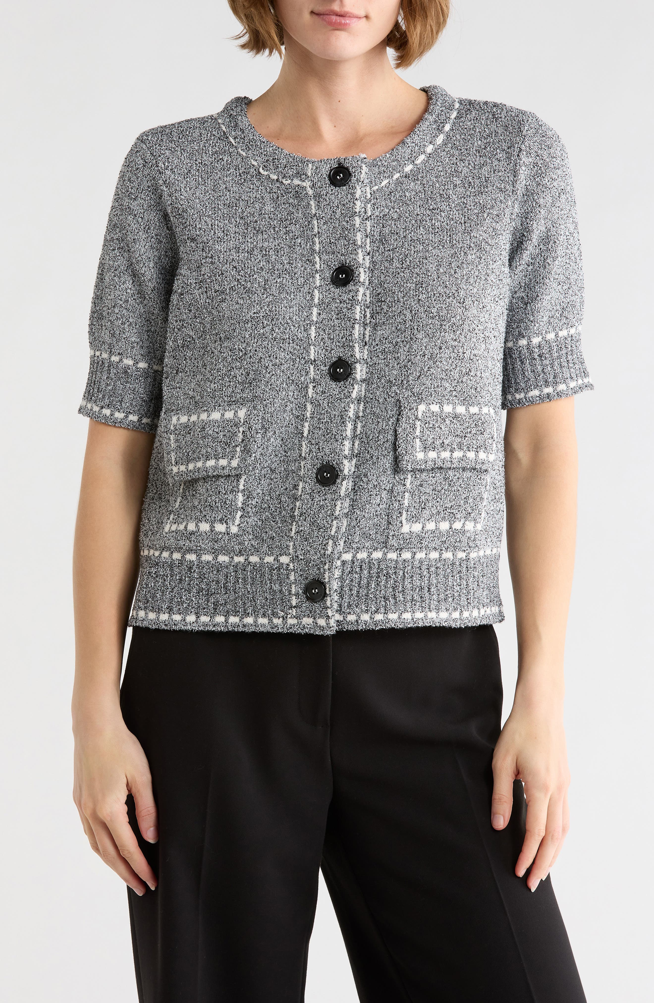 KAY UNGER SPORTSWEAR Short Sleeve Knit Cardigan