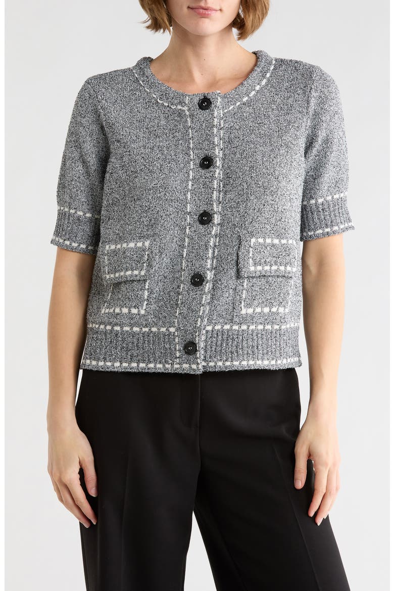Short Sleeve Knit Cardigan, Main, color, BLACK COMBO