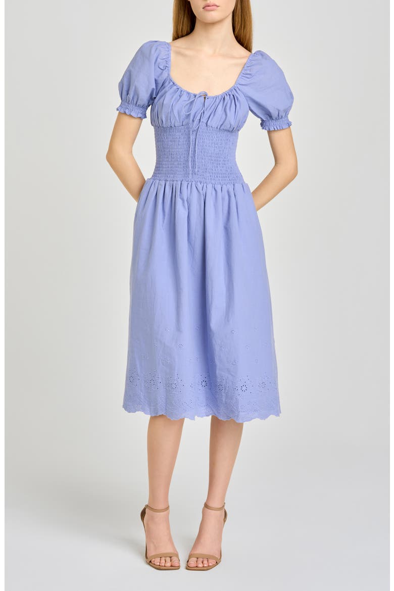x Hannah Lovey Porter Dahlia Eyelet Detail Cotton Dress (Nordstrom Exclusive), Main, color, CHAMBRAY