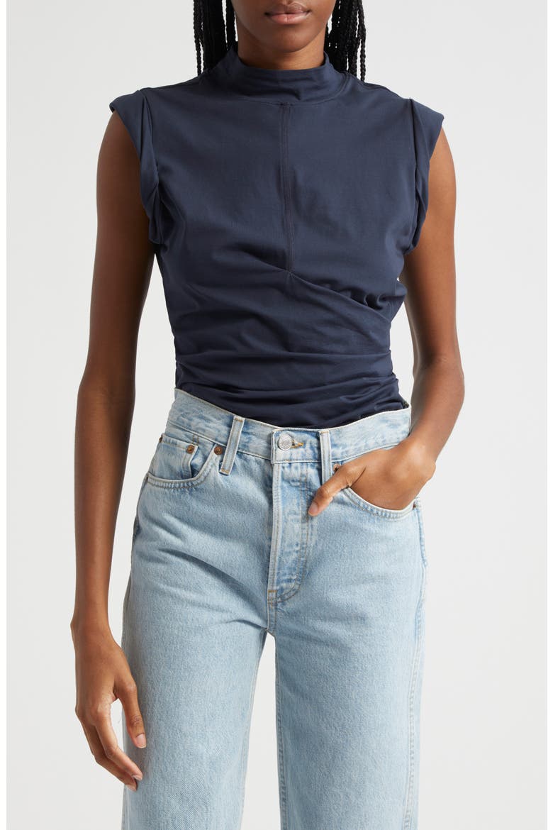 Draped Mock Neck Sleeveless Top, Main, color, MIDNIGHT