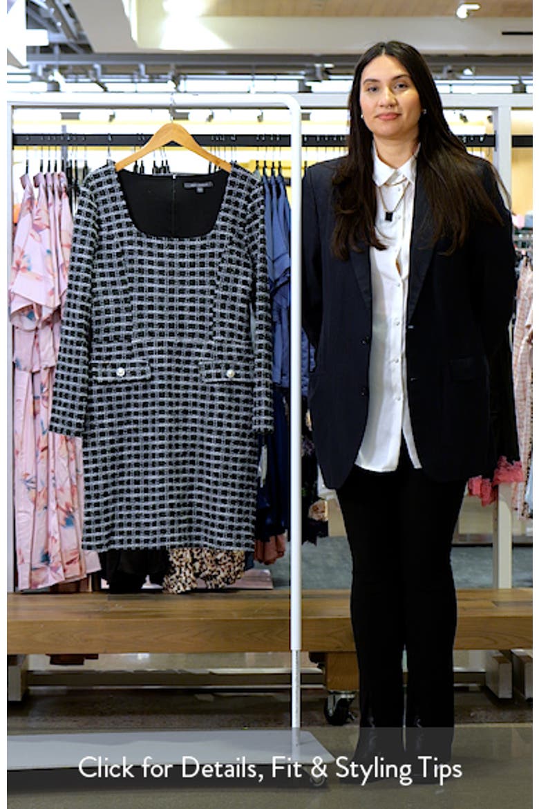 Windowpane Plaid Long Sleeve Bouclé Dress video