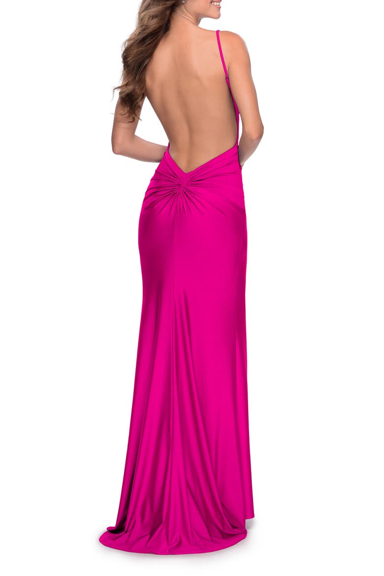 Form Fitting Jersey Dress with Fully Open Back, Alternate, color, Hot Pink