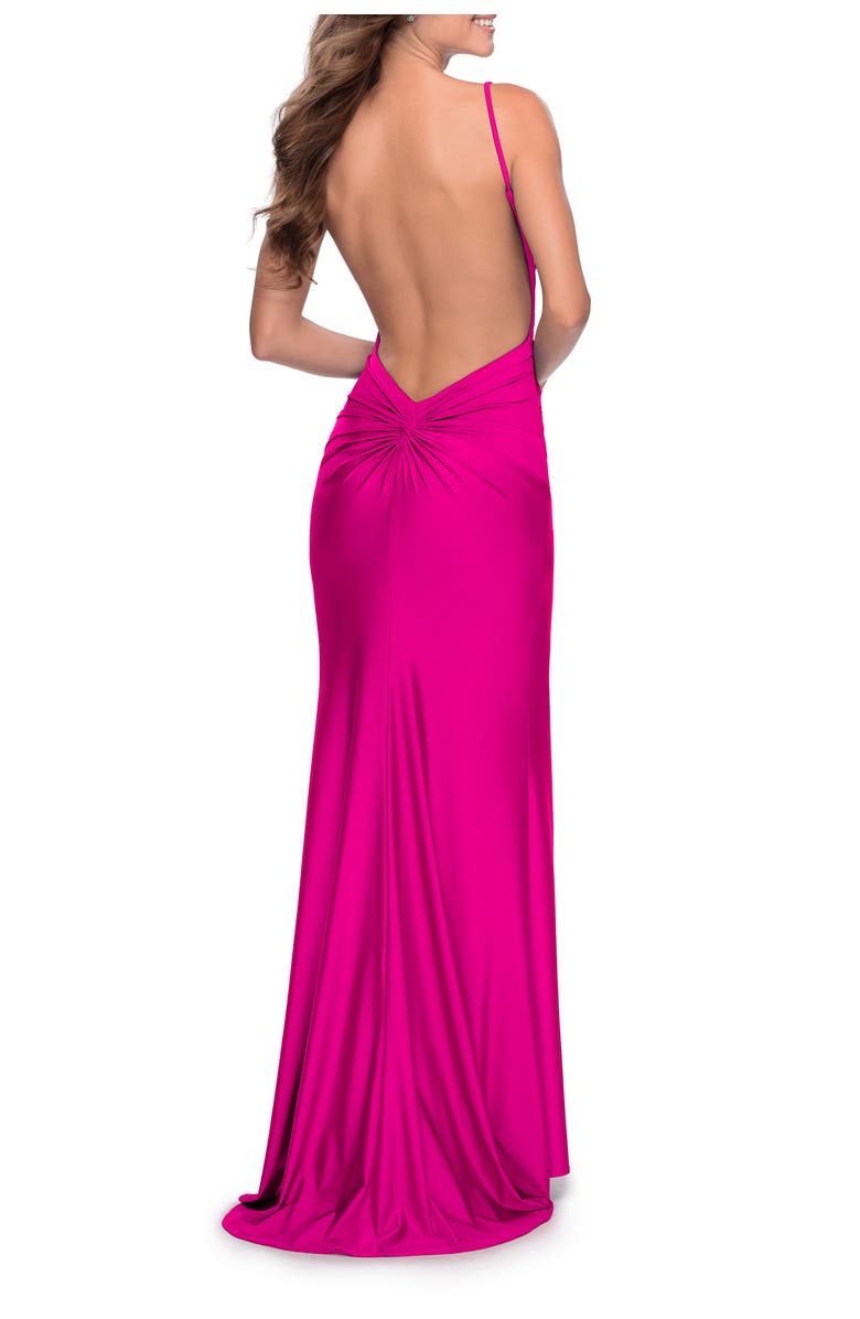 La Femme Form Fitting Jersey Dress with Fully Open Back, Alternate, color, Hot Pink
