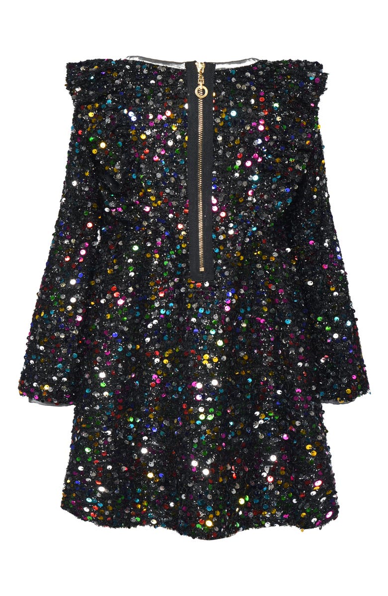 Hannah Banana Kids' Rainbow Sequin Long Sleeve Party Dress, Alternate, color, 