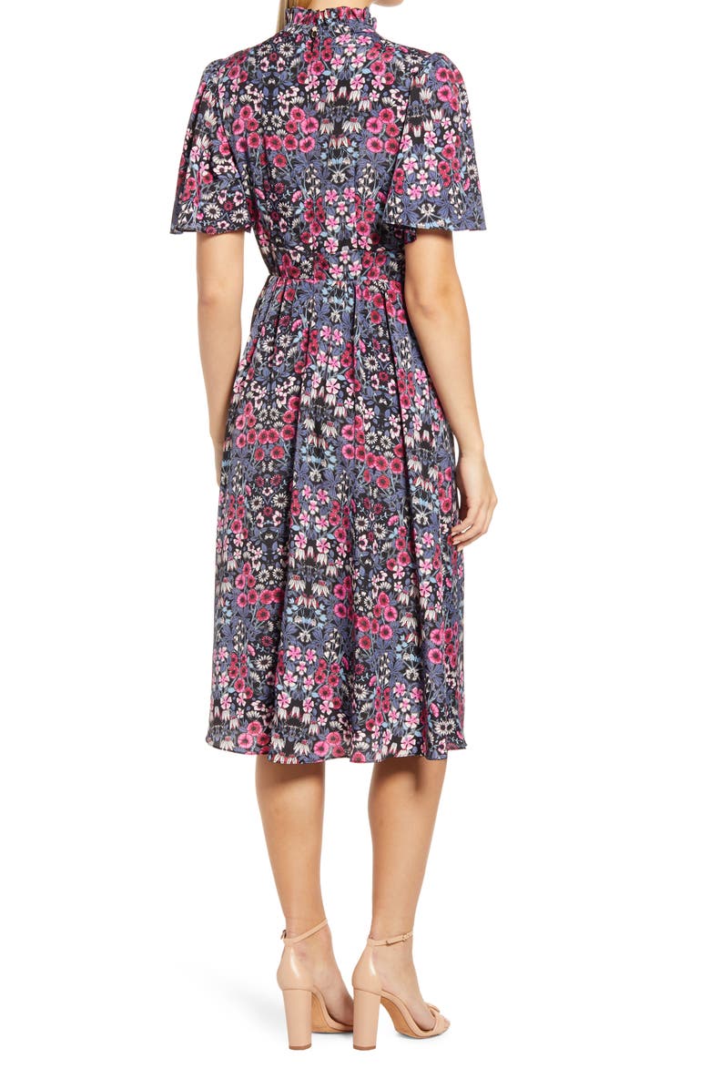 Julia Jordan Ruffle Neck Flutter Sleeve A-Line Dress, Alternate, color, Fus Multi