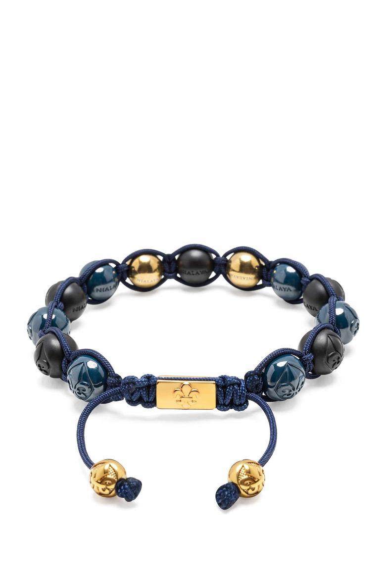 Black Blue Ceramic Gold Beaded Bracelet, Main, color, Black / Blue / Gold