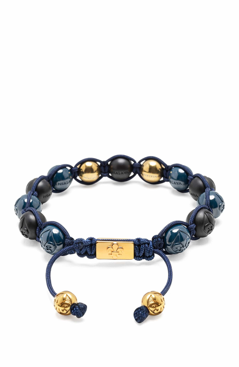 Black Blue Ceramic Gold Beaded Bracelet