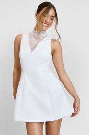 Six Stories Lace High Neck A-line Mini Dress