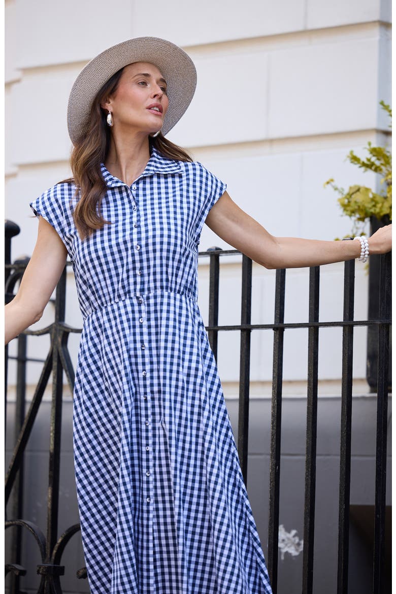 Musings Gingham Midi Shirtdress, Alternate, color, NAVY GINGHAM