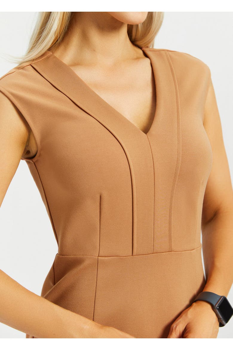 Cap Sleeve V Neck Column Dress Ponte Knit, Alternate, color, Sandalwood