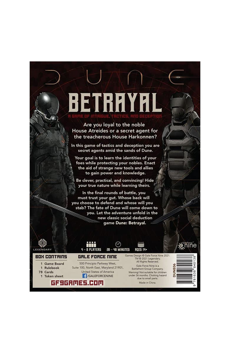 Gale Force Nine Dune Betrayal Board Game, Gale Force Nine, Ages 14+, 48 Players, 2848 Min, Alternate, color, 