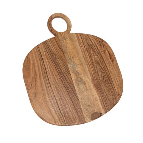 Oval Acacia Wood Oval Cheese and Cutting Board with Handle, Natural