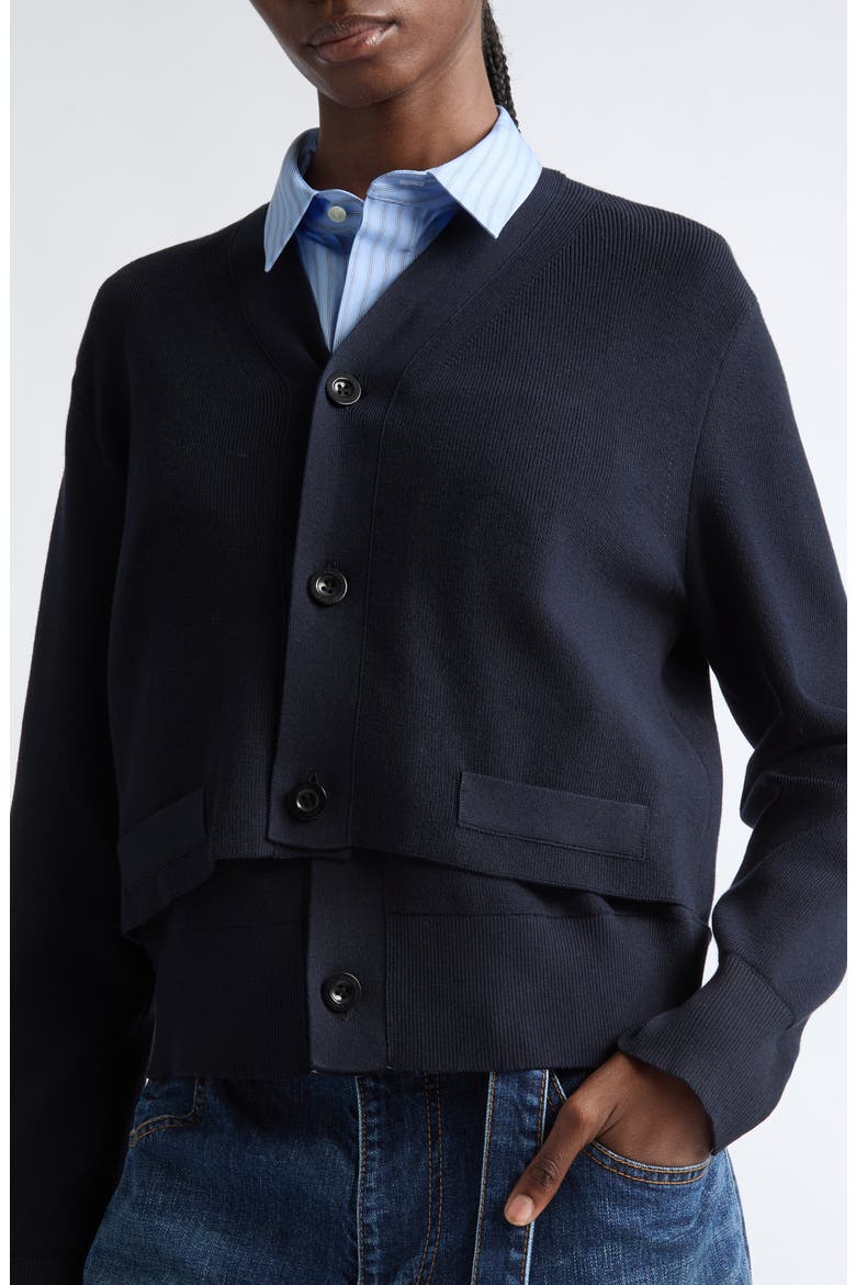 Layered Poplin & Knit Cardigan, Alternate, color, NAVY/ LIGHT BLUE STRIPE