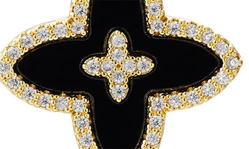 Adornia 14k Gold Plated Cz Black Statement Flower Stud In Black