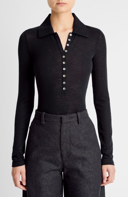 Vince Long Sleeved Multi Button Wool Polo Top In Blue