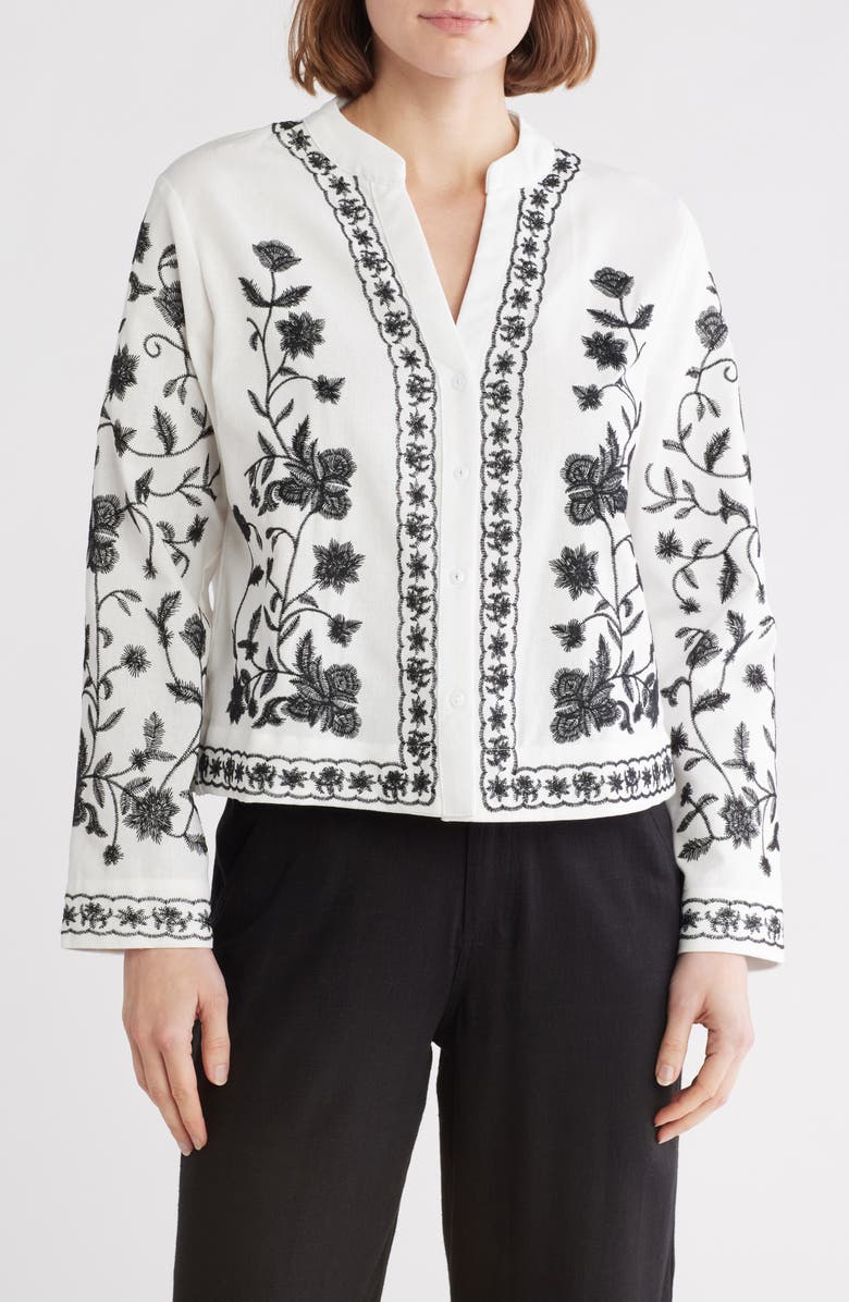 Floral Embroidered Button-Up Shirt