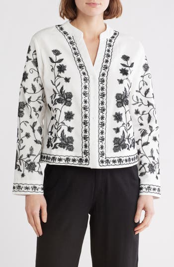 FORGOTTEN GRACE FORGOTTEN GRACE FLORAL EMBROIDERED BUTTON-UP SHIRT