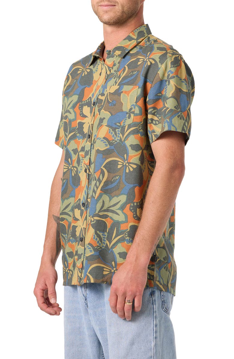O'Neill Standard Fit OG Floral Print Short Sleeve Button-Up Shirt, Alternate, color, Dark Shadow