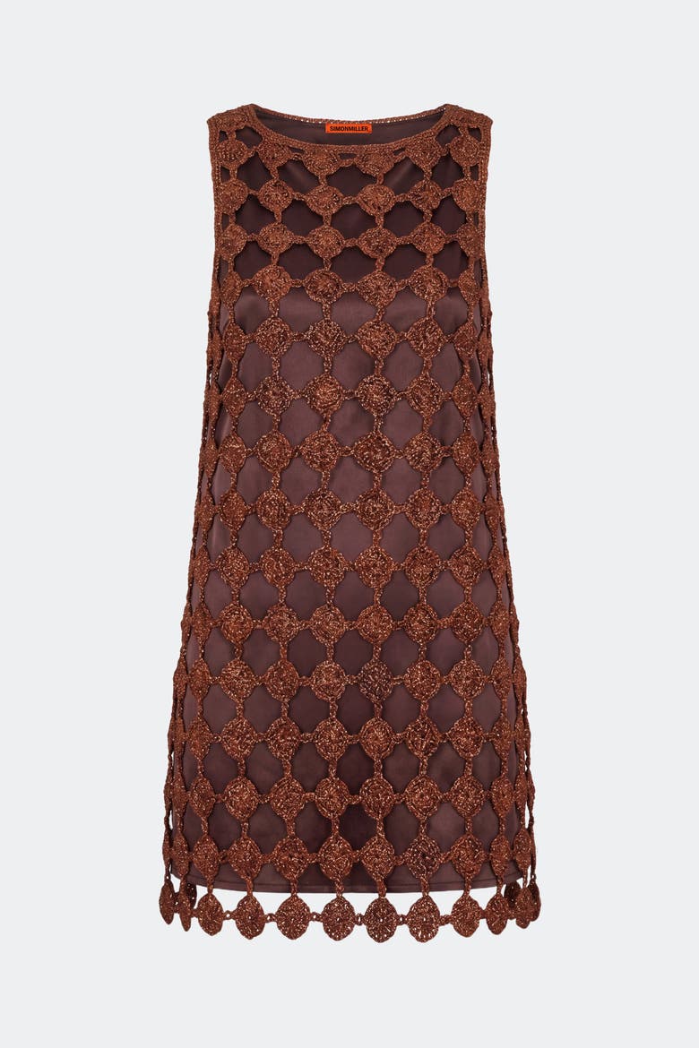 Sina Crochet Mini Dress, Alternate, color, Copper/Choco Brown