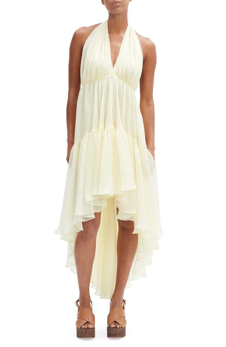 Bardot Leona High-Low Chiffon Halter Dress, Main, color, Canary Yellow
