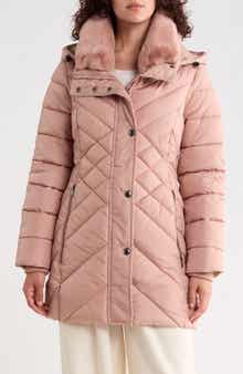 Puffer Coat with Faux Fur Collar
