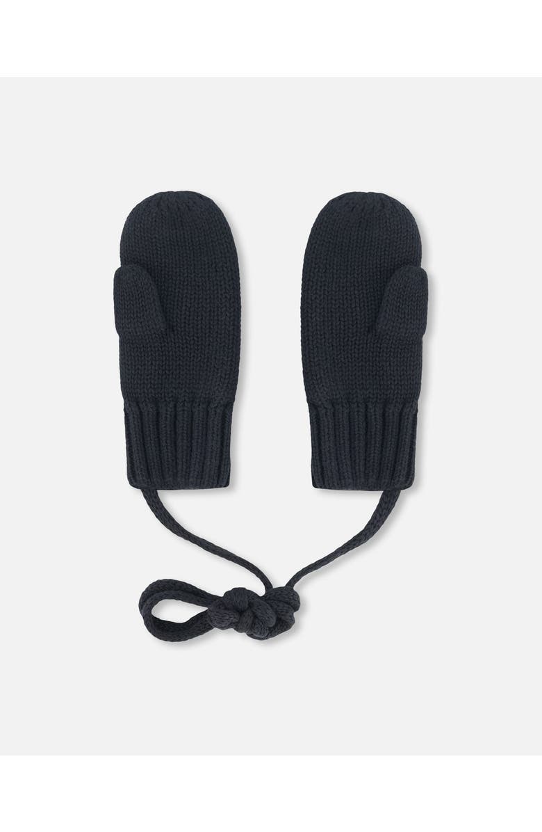 Deux par Deux Baby Unisex Baby Knit Mittens With String Black, Alternate, color,