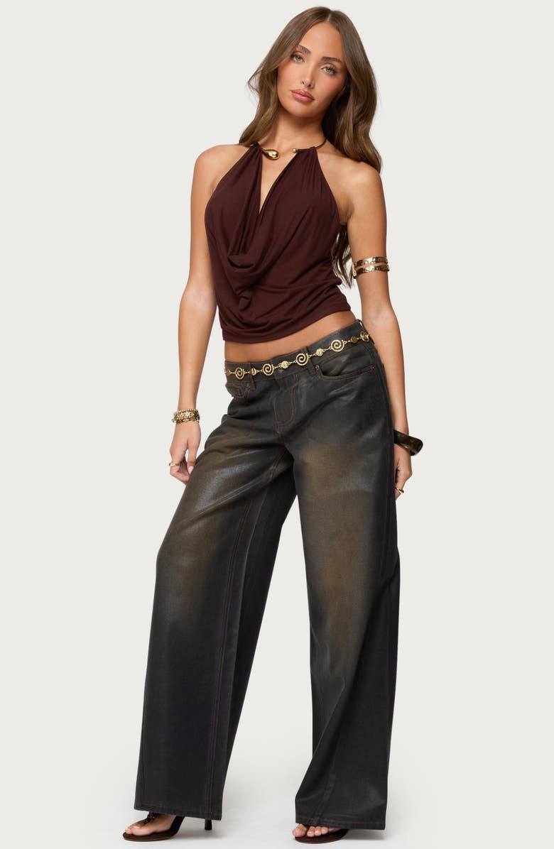 EDIKTED Mud Wash Oversize Wide Leg Jeans, Alternate, color, Black-Washed