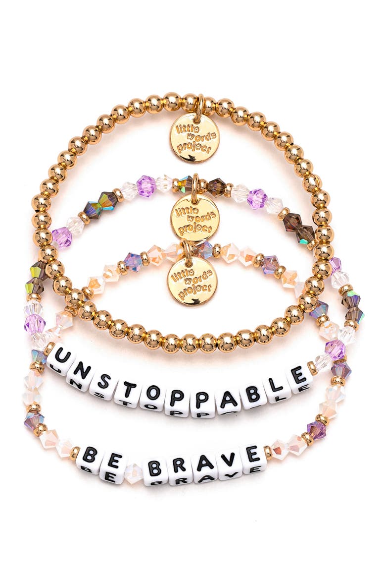 Unstoppable & Be Brave Set of 3 Beaded Bracelets, Main, color, LILAC/ GREY/ WHITE