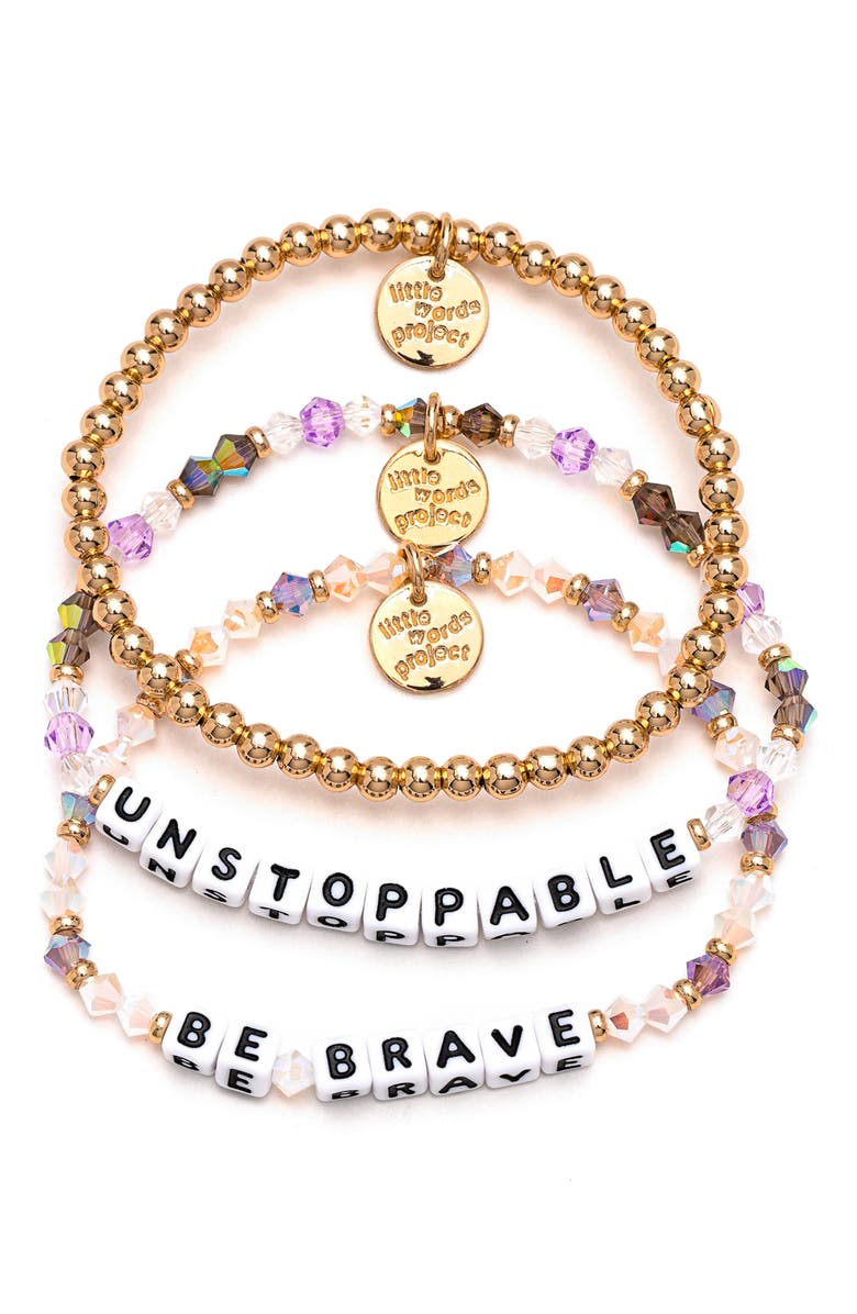 Little Words Project Unstoppable & Be Brave Set of 3 Beaded Bracelets, Main, color,