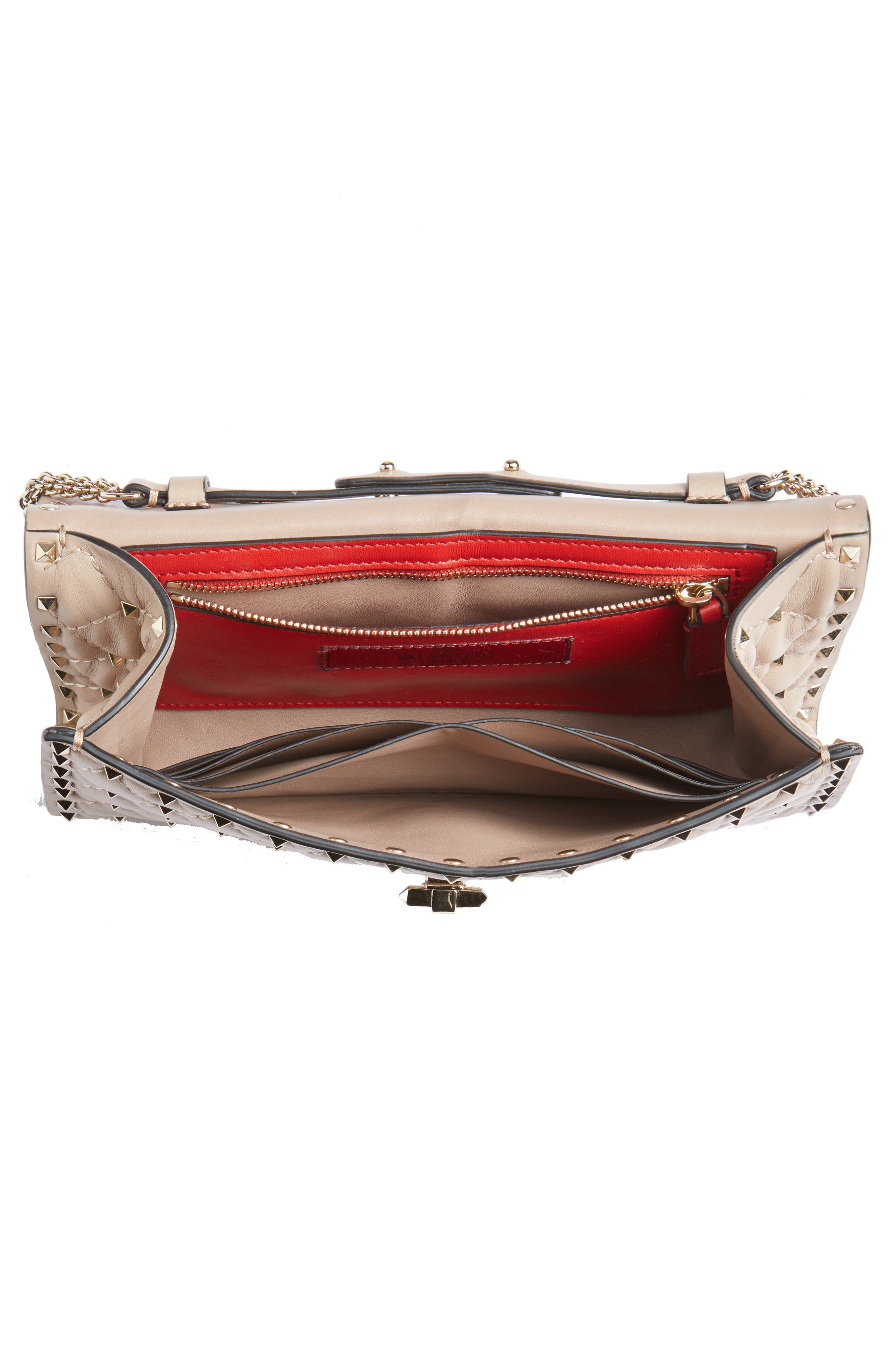 Valentino Garavani Rockstud Matelassé Quilted Leather Crossbody Bag, Alternate, color, Poudre