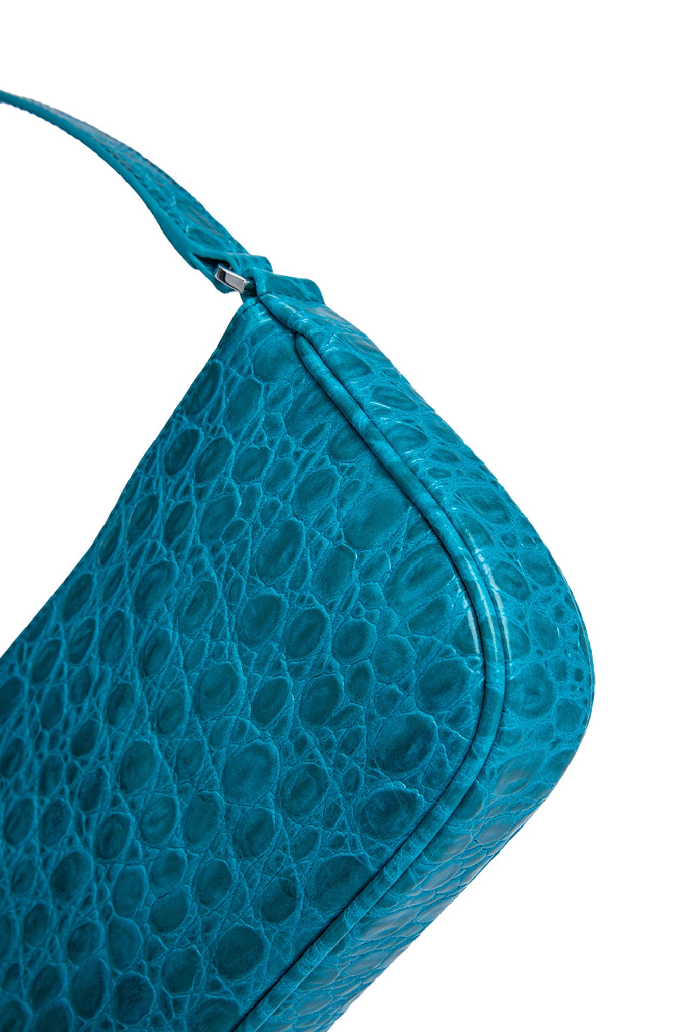 By Far Rachel Croc Embossed Leather Shoulder Bag, Alternate, color, 