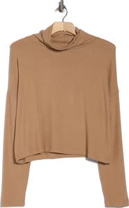 Renee C Cowl Neck Long Sleeve Brushed Knit Crop Top