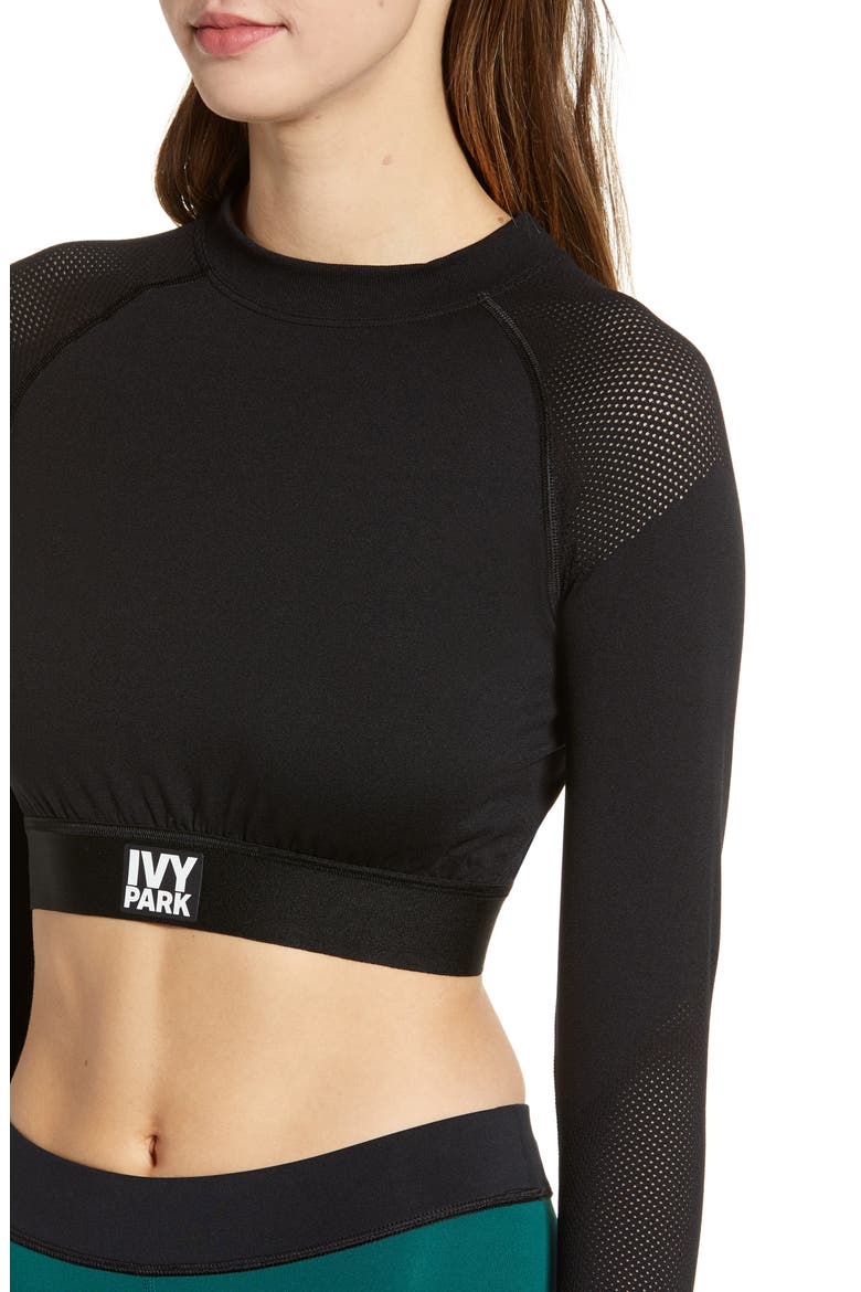 Mesh Panel Cutout Crop Top, Alternate, color, BLACK