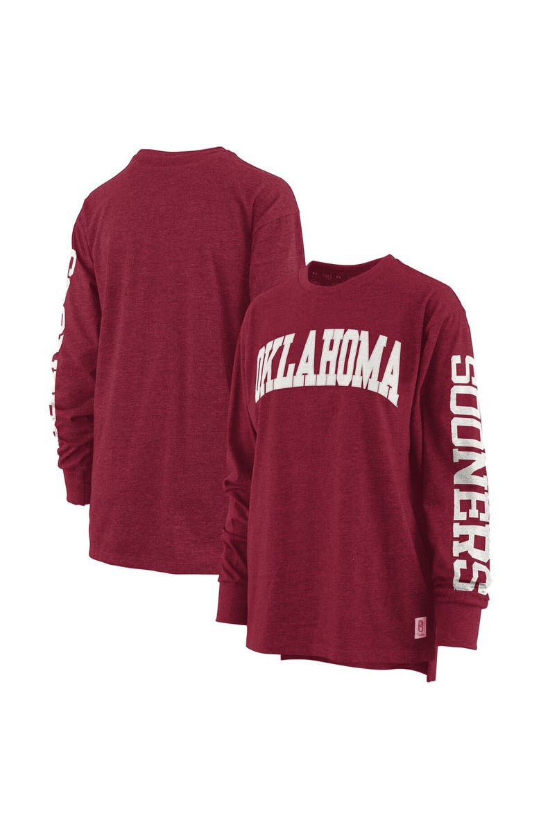 PRESSBOX Women's Pressbox Crimson Oklahoma Sooners Plus Size Two-Hit Canyon Long Sleeve T-Shirt, Main, color, 