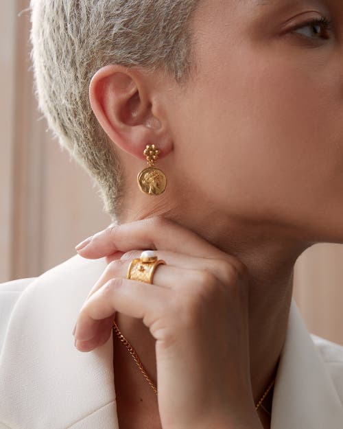 Ottoman Hands Goddess Demeter Coin Stud Earrings In Gold