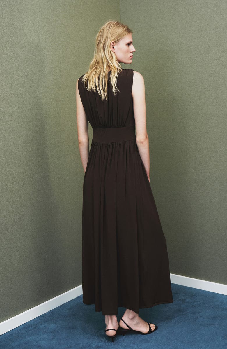 MANGO Ruched Sleeveless Maxi Dress, Alternate, color, Brown
