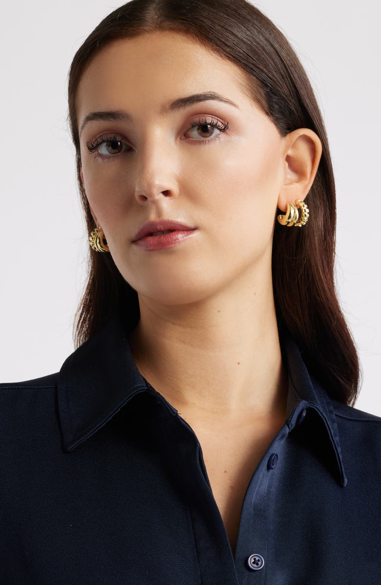 Nordstrom Set of 3 Textured Hoop Earrings, Alternate, color, Gold
