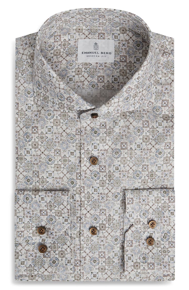 Emanuel Berg Modern Fit Dobby Cotton Dress Shirt, Main, color, Beige