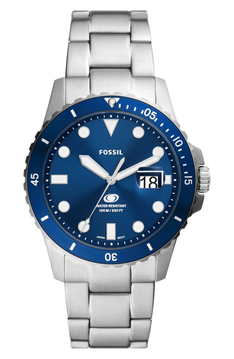 Fossil Blue Dive Bracelet Watch, 42mm, Main, color, Silver