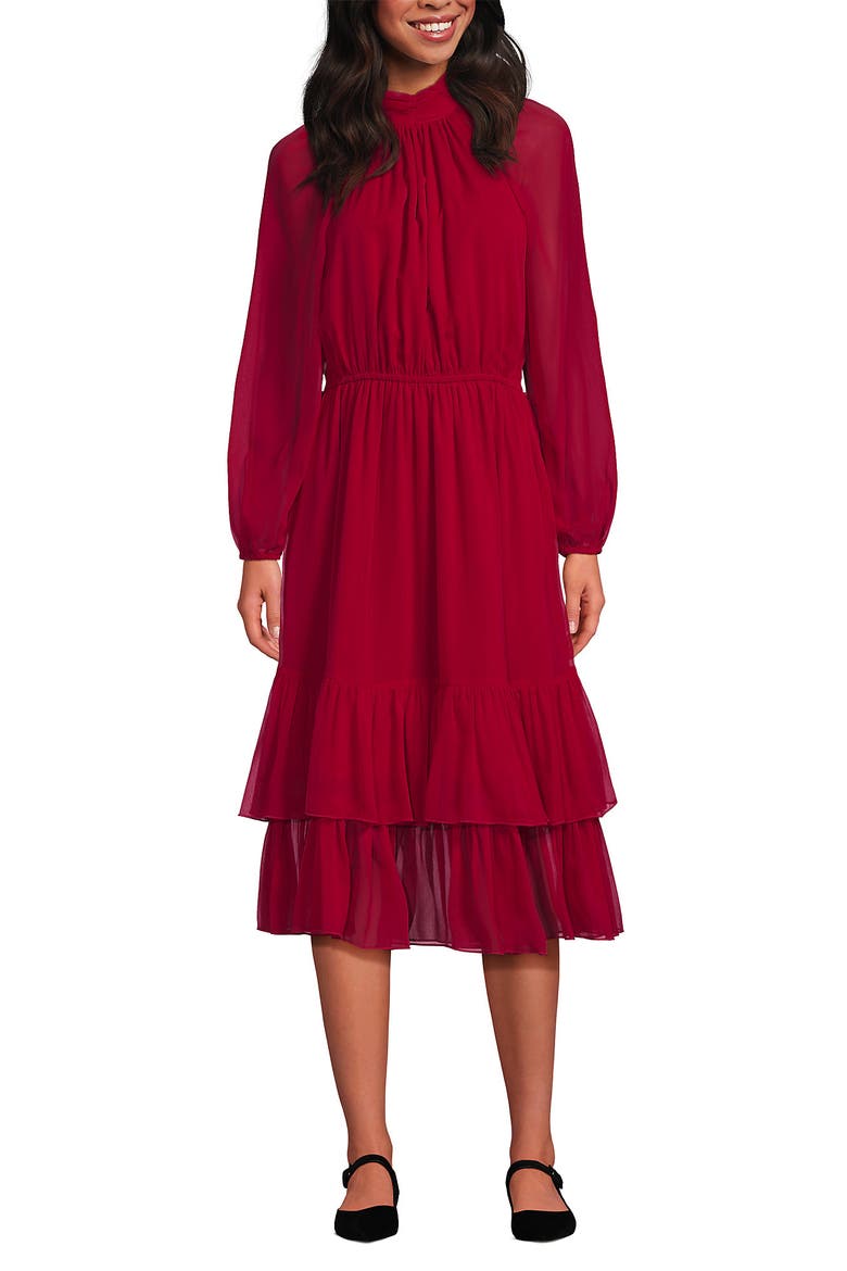 Crinkle Chiffon Ruffle Dress, Alternate, color, Rich Red