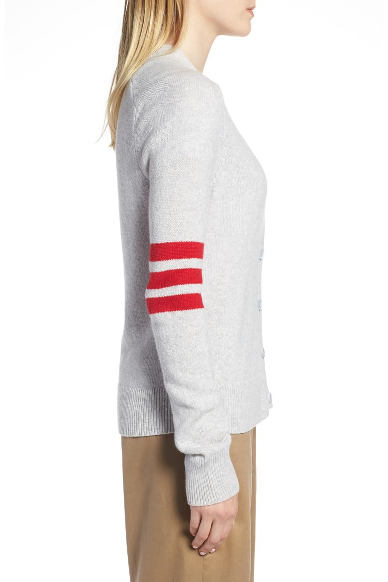 Preppy V-Neck Cardigan, Alternate, color, GREY- RED COMBO