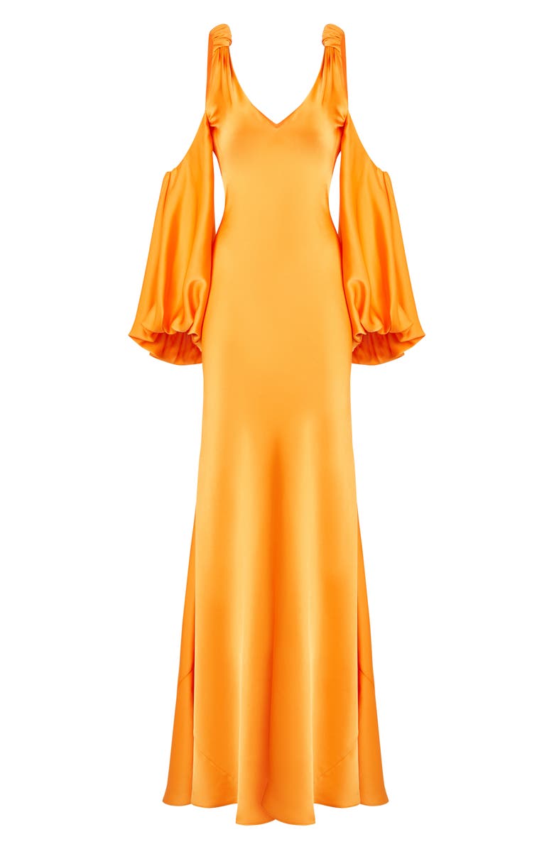 HALSTON Binnie Cold Shoulder Long Sleeve Satin Gown, Alternate, color, 