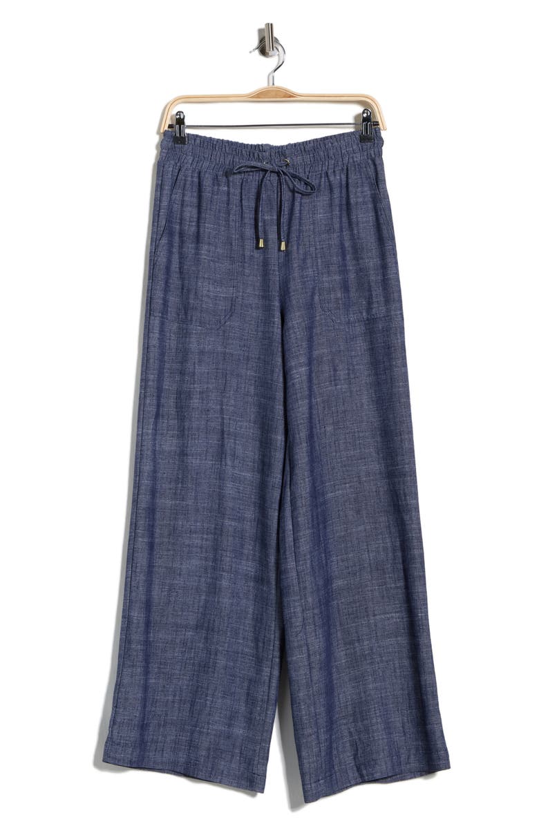 Ellen Tracy Wide Leg Chambray Pants, Main, color, Chambray Blue
