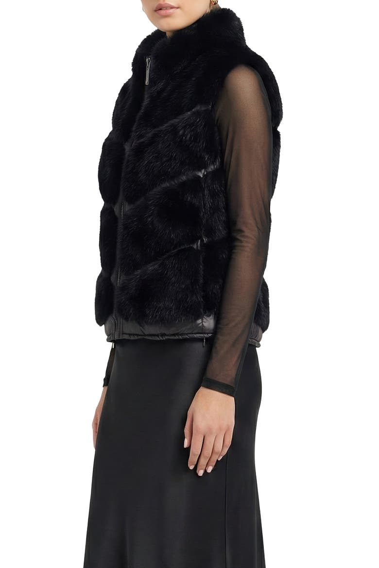 Fur-Free Silver Fox (Faux Fur) Chevron Short Vest, Alternate, color, BLACK