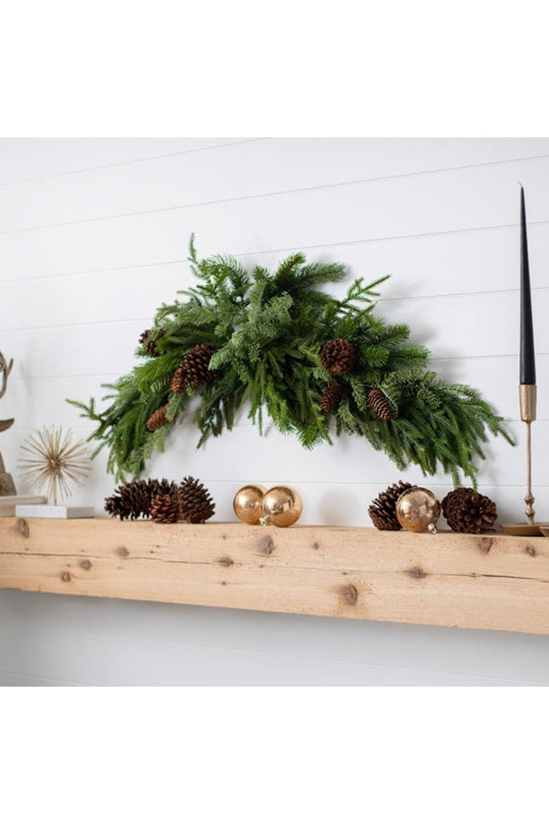 Real Touch Norfolk, Spruce & Juniper Christmas Front Door Holiday Table Swag, Alternate, color, Green