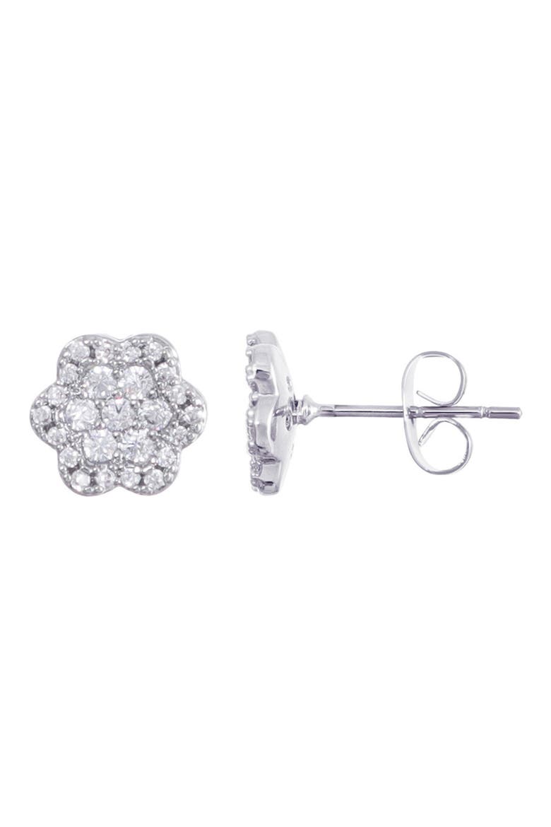 Pavé Cubic Zirconia Flower Halo Stud Earrings, Main, color, SILVER