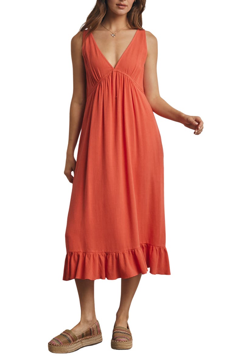 Ruffle Trim Midi Dress, Main, color, POPPY