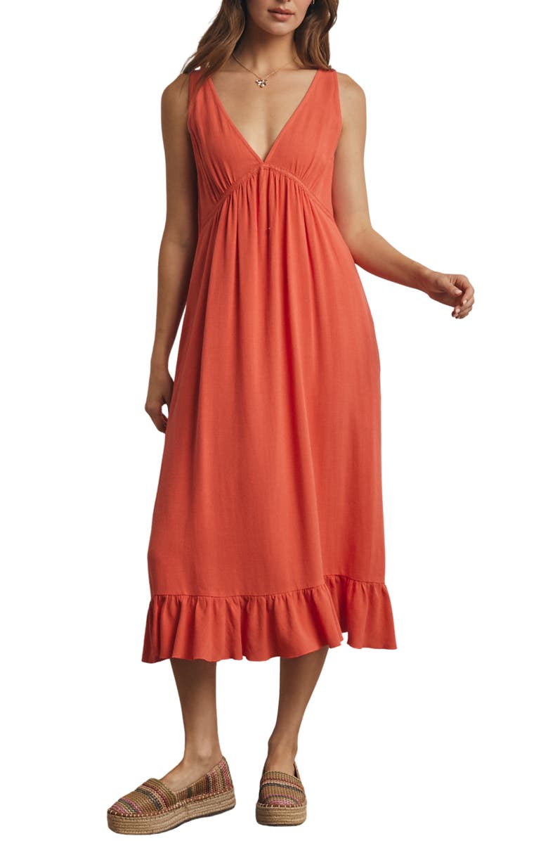 WISHLIST Ruffle Trim Midi Dress, Main, color, Poppy
